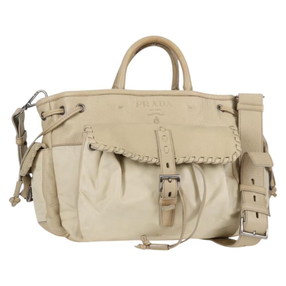 Prada Beige Leather Satchel Shoulder Bag